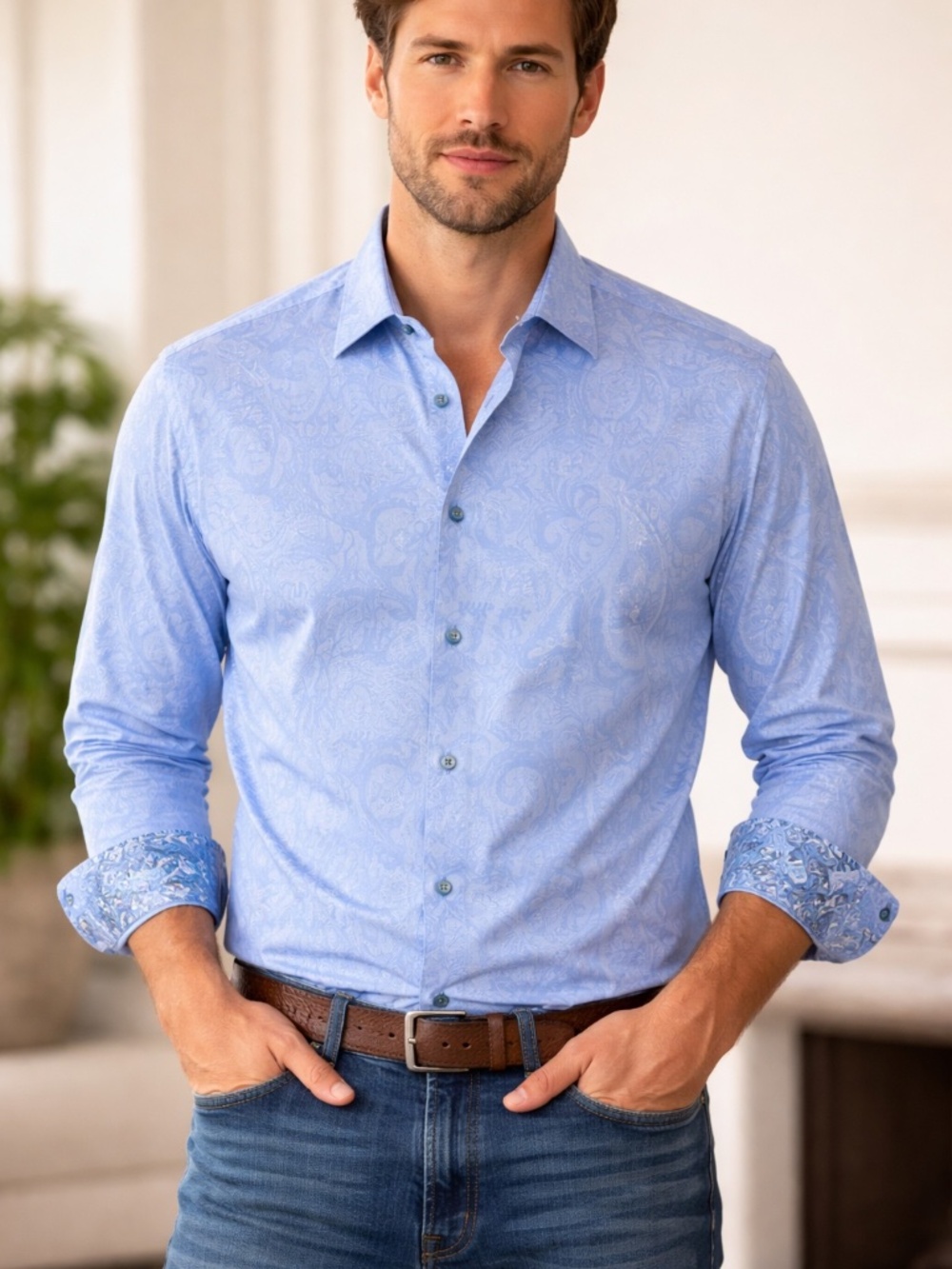 Robert Graham Blue Paisley Button-Down Shirt – Size L‎